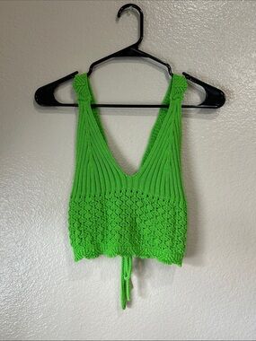 FOREVER 21 Green Knit Cropped Tank Top Women Sz S Boho Casual Summer Chic TC0127